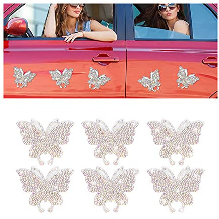 JNNJ 6 Stücke Glitzer Fenster Dekorationen Aufkleber für Autos, Funkelnd Diamant Schmetterling Aufkleber, Bling Strass Kristall Abziehbilder für Fahrzeug(AB)