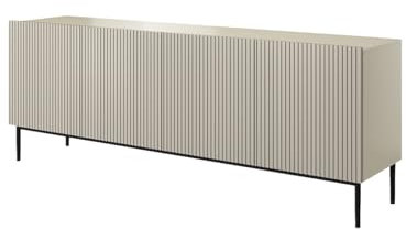 bogart Kommode Nicole 200 cm Sideboard Schrank 4 türiger Wohnzimmerschrank Highboard Schwarz Metallfüße