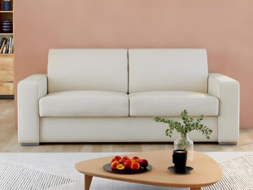 Vente-unique-Schlafsofa mit Matratze 3-Sitzer - 100% Büffelleder - Weiß - Matratze 16 cm - DELECTEA II