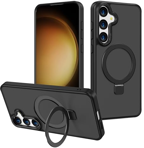 2NSPDRGNI Magnetisch Hülle für Samsung Galaxy S22,Durchscheinende Matt Schutzhülle Magnetring Handyhülle mit Unsichtbar Ständer,Schwarz