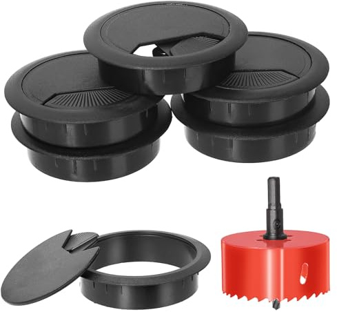 Swpeet 6Pcs schwarz Schreibtisch Kabel Tülle Schnur mit Loch Säge, ordentliche Kabel Loch Abdeckung Organizers, Schreibtisch Draht Kabel Tüllen Loch Abdeckung, 1Pcs 2.36Inch_60mm Werkzeug Lochsäge