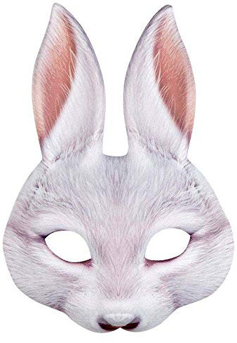 Boland 56734 - Demi-masque lapin, impression réaliste, masque avec élastique pour carnaval ou fête à thème, accessoires pour costumes d'animaux, déguisements de carnaval (Lot de 2)