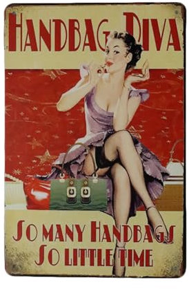 Handtasche Diva blechschild - metallschild - metall poster - retro schilder - blech - wanddekoration - vintage schild - metal sign - dekoschild - mancave - männerhöhle