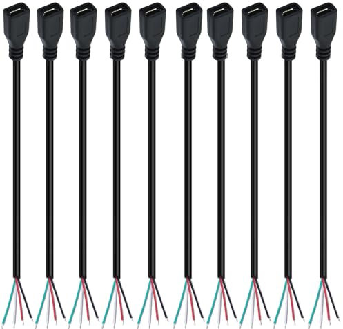 RUNCCI-YUN 10Pcs micro Queue de cochon USB,28AWG 3A micro USB Femme extrémité ouverte à fil nu à 4broches,micro USB Câble d'alimentation et de données,prise USB soudable,pour les bricoleurs (30cm)