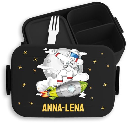 Kinder Bento Box Midi Lunchbox für Mepal Bentobox - Weltall - Brotbox Astronaut Dabbing Jausenbox Rakete Vesperdose Weltraum Geschenk Raumfahrer Geschenke Einschulung I - 900 ml - Schwarz