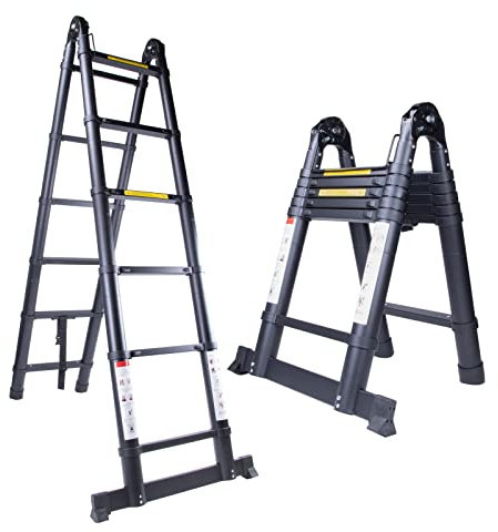 EGTink Teleskopleiter 3,2M(1,6+1,6),Aluminium Mehrzweck Klappleiter,Ausziehleiter Mehrzweckleiter,Ausziehbar Aluleiter,150 kg Belastbarkeit,Schwarz