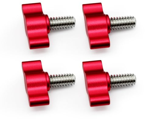Xadnitu 1/4-20 x 1/2 Thread Thumb Screw,Stainless Steel Standard/Coarse Thread with Red Adjustable Tee Wing Aluminum Knob to Remove Replace Hand Clamping Tightening Knob Power Supply, 4 Packs