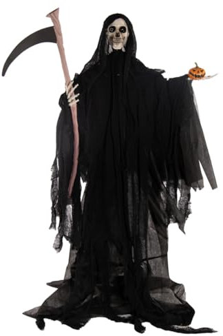 Horror-Shop Grim Reaper mit Sense, Licht & Sound als Standfigur 100 cm