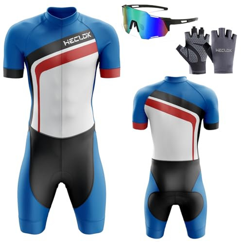 Herren Pro Fahrrad Skinsuit Kurzarm+Fahrradmatten in Rennsportqualität,Laufen Schwimmen Fahrradfahren Skinsuit,Gepolstert Einteilig Trisuit,Triathlon Anzug Herren,Kompression Duathlon (TYP-3,XXL)