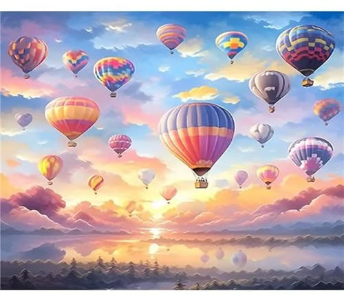 Aimaor Malen Nach Zahlen Erwachsene, Ballon Sonnenaufgang Paint by Numbers Adult Bastelset Malen-Nach-Zahlen Kinder Anfänger Leinwand Kreativ Set DIY Set Malen nach Zahlen 50x65cm