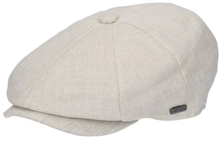 HAT YOU Herren Schiebermütze, Flatcap, Schirmmütze, Barrett, Sommer Leinencap, Farbe:Creme, Hut Size:57-58 cm