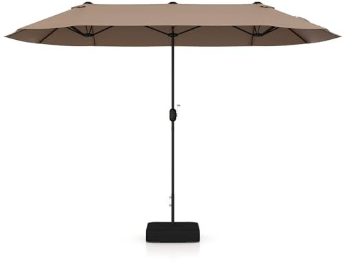 GYMAX Ombrellone Doppio da Giardino con Base, 4 x 2 m, con Manovella e Ventilazione, Ombrellone da Tavolo Extra Grande per Area Piscina, Terrazzo e Cortile (Marrone)