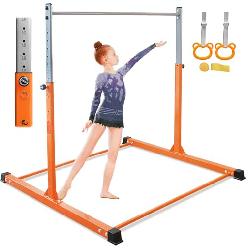 Gymnastics Bar for Kids Ages 3-18, 11-Height Adjustable Horizontal Bar