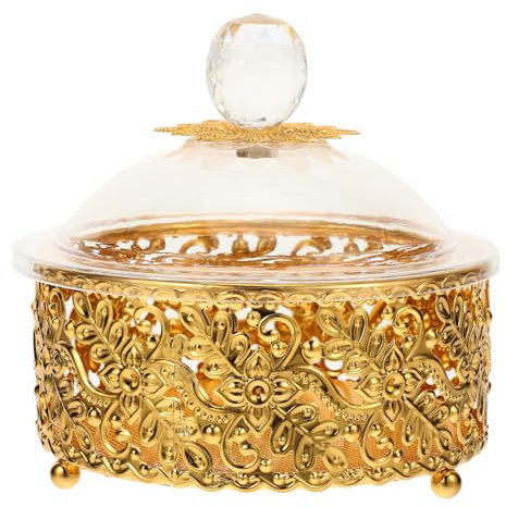 Kichvoe Sugar Container, Turkish Style Gold Candy Bowl Sugar Chocolate Candy Bowl Serving Dish with Lid Salt Dried Fruit Box Jewelry Trinket Box