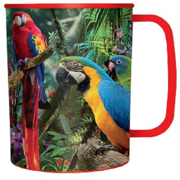 3D LiveLife Deluxebase - Tazza di plastica con pappagallo lenticolare 3D, 300 ml, per bambini, con opere d'arte originali concesse in licenza da un famoso artista David Penfound