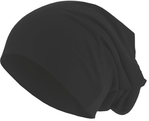 Roughtex Jersey Beanie leichte Mütze aus Baumwolle Stretchmaterial Schwarz XL/XXL