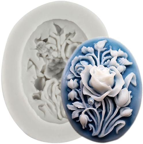 MINFEIDMS Cameo with Picture Frame Silicone Mould Flower Fondant Moulds for Sugar Cake Decorating Cupcake Topper Gum Paste Polymer Clay