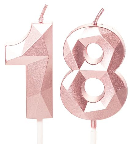 Rose Gold 18 Birthday Candles - Number 18 Candles for Cake, 18th Birthday Cake Toppers