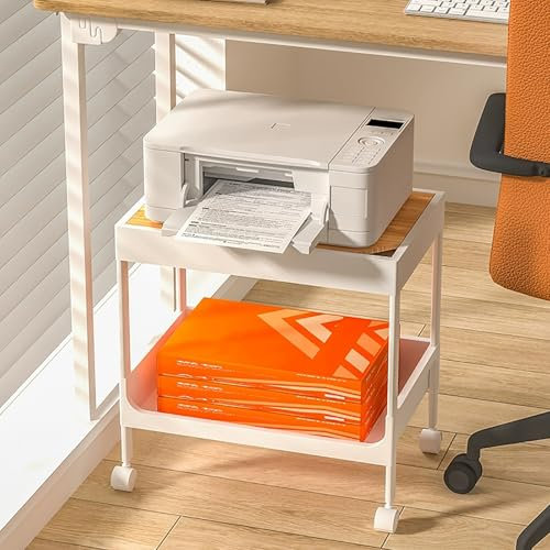 SBCWH Drucker Rollwagen mit verstecktem Stauraum, 2/3-stufiger Druckerständer für Unter Den Schreibtisch mit Lenkrolle, Druckertisch für Faxgerät, Kopierer, Scanner im Home Office(40x26x38.5cm)