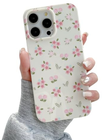 QLTYPRI for iPhone 13 Pro Max Case, Cute Pink Floral Flower Pattern Aesthetic Phone Case, Raised Camera Protection Soft Slim TPU Shockproof Protective Phone Cover for Girls Women - Floral