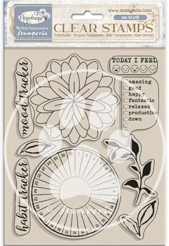 Stamperia - Acrylic Stamp for Scrapbooking, Albums, Card Making, Bullet Journalling and More, Transparent, Long Lasting, Easy to Clean, Perfect for Crafts and Gifting (Dewdrops, Habit Tracker)