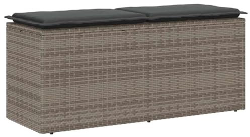 vidaXL Gartenbank mit Kissen Grau 110x40x44 cm Poly Rattan, Terrassenbank, Außenbank, Garten Sitzbank, Outdoor Bank, Sitzbank, Sitzbank Terrasse