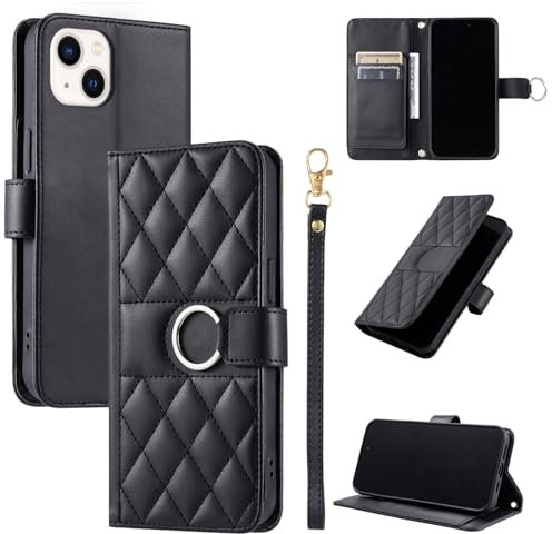 TEDTIKJT Handyhülle für iPhone 14/iPhone 13 6.1 Hülle Premium PU Leder Klapphülle mit Doppelschichtiger Kartenschlitz Standfunktion Schutzhülle für iPhone 14/iPhone 13 Hülle Cover,Schwarz