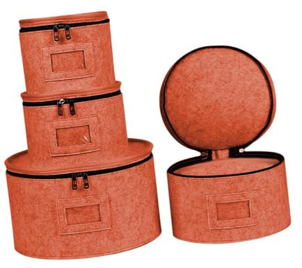 KESOTO Juego de 4 Recipientes para Utensilios de Cocina, Organizador de Vajilla y Vasos con Tapa, Organizador de Platos para Casa y Camping, Naranja