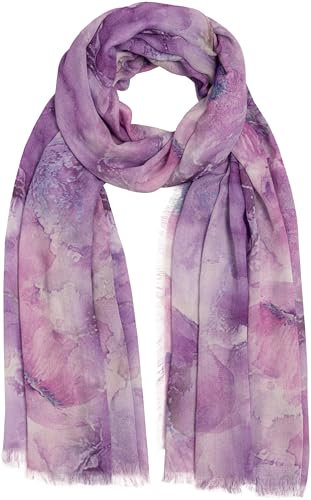 Caspar SC532 Damen Sommer Schal aus weichem Modal floralem Muster, Farbe:lila