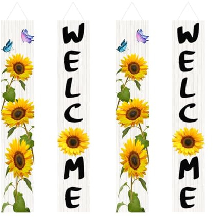 PRETYZOOM 2 Paar Willkommensbanner Frühling Türschild Flagge Herbstdeko Für Zu Hause Gartenzwerg Zeichen Veranda Frühling Veranda-schild Türkränze Im Freien Solar- Jahreszeit Polyester