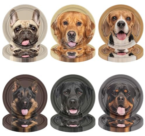 APUXXJUPA 60 Pcs Dog Paper Plates, Real Puppy Face Dinner Plates Puppy Party Decorations for Dog Birthday Party Supplies