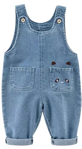 ACMEDE Salopette di Jeans Bambina Loose Tuta Lavorata a Maglia Morbida in Cotone da Bambino Neonato Primavera Autunno Casual Denim Salopette in Jeans per Neonate Bambine Salopette