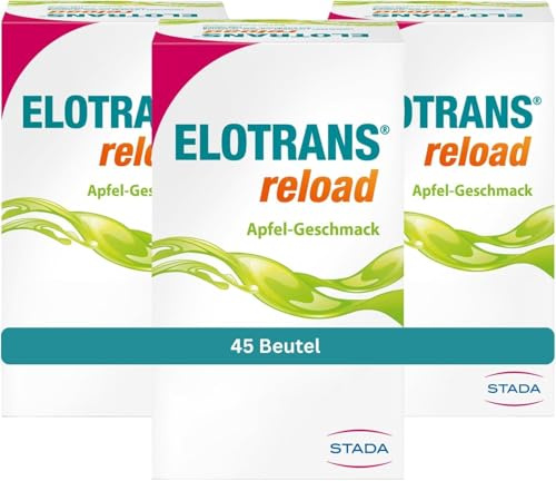 ELOTRANS reload - isotonische Elektrolyt-Glucose-Mischung - Nahrungsergänzungsmittel mit Magnesium, Kaliumchlorid, Cholin und B-Vitaminen - 3 x 15 Beutel - Apfel-Geschmack
