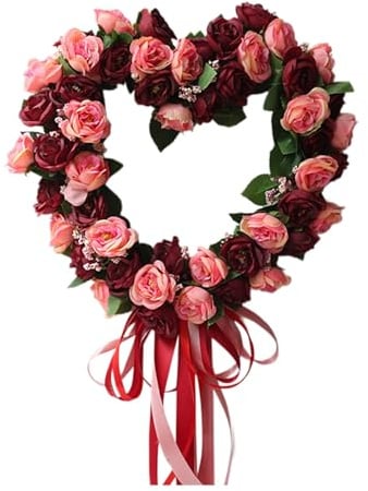 Türkranz Willkommen Sommer Seide Rose Kranz Herzförmige Tür Dekoration Blume Girlande Für Home Elegante Stoff Floral Ring (B)