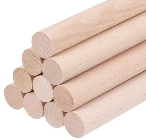 sourcing map Lot de 10 tiges rondes en bois massif brut pour décoration artistique, artisanat et projets de bricolage - 14 mm x 200 mm