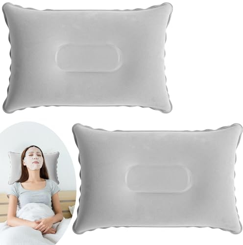 VLYX 2er-Set aufblasbare Kissen, einstellbare Härte, ultraleichtes und kompaktes Kissen, ideal für Camping, Reisen, Flugzeug, Auto, Büro, Strand, Sonnenbaden und Angeln, 22x34 cm (Grau)