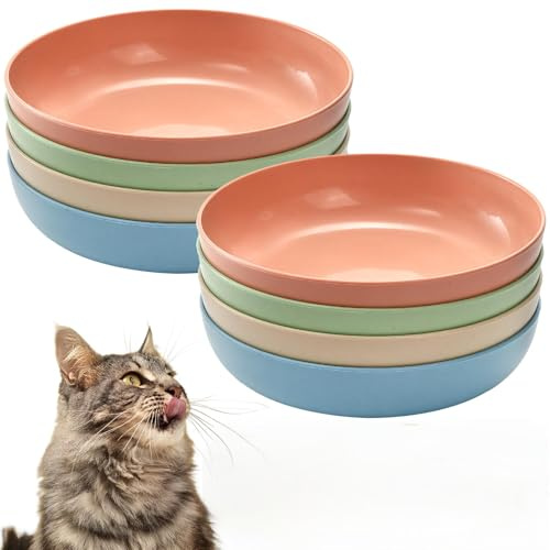 8 Pack Cat Bowls Whisker Friendly,Perfect for Wet/Dry Food,Eco-friendly and durable wheat straw material, four colours to stimulate the appetite, ideal for stray cats, kittens, ferrets