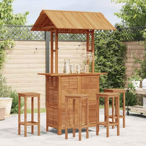 Youuihom Outdoor Bartisch mit Dach aus massivem Akazienholz 113 x 106 x 217 cm Robuster Stehtisch für Garten Terrasse Balkon und Camping