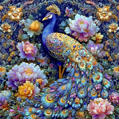 AIRDEA Bunter Pfau Diamond Painting Erwachsene, Blumig Diamant Painting Bilder, DIY 5D Bastelset Erwachsene Frauen als Haus Wanddeko 30x30 cm
