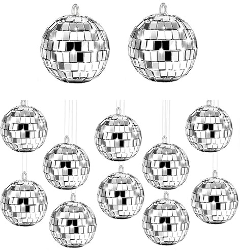 12 Stück Mini Discokugel Deko, 2cm Discokugel Klein Disco Spiegel Ball Silber Spiegelkugel zum Aufhängen, Discokugel Spiegelkugel für Weihnachtsbaum Geburtstagsfeier Dekoration Party Hochzeit Home