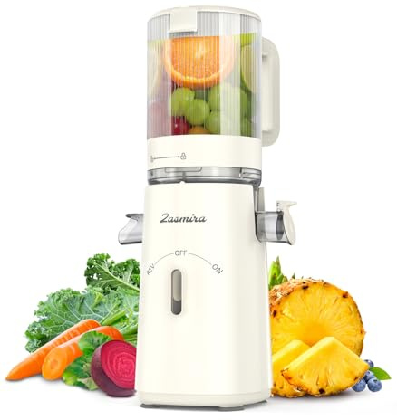 Zasmira Extractor de Zumos, Slow Juicer con Apertura de 120MM, Exprimidor en Frío 2L de Acero Inoxidable para Verduras y Frutas Completas, Fácil de Limpiar, Plata