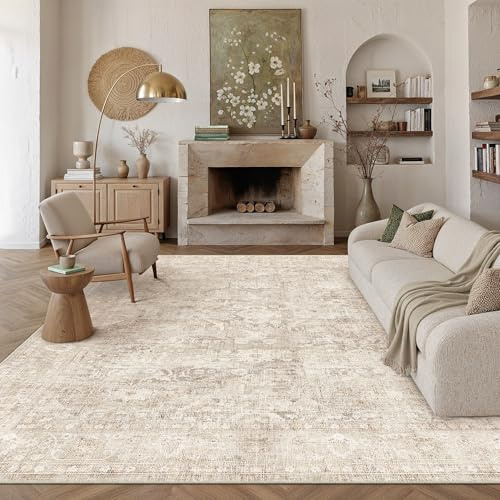 PureCozy Beige Teppich Wohnzimmer 200x300cm, Waschbar Wohnzimmerteppich | Wohnzimmerteppich,Kurzflor Rutschfest,Weich Groß XXL Carpet,Leicht,Schlafzimmer, Esszimmer,Büro