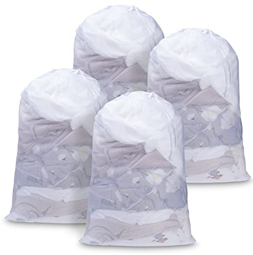 Meowoo Waschbeutel Wäschesack Groß für Waschmaschine Wäschenetz für BH,Dessous, Socken, Strumpfhosen, Strümpfe und Baby Kleidung 60 x 90cm(4 pcs-Weiß)