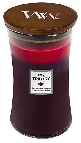 Große WoodWick Trilogy-Duftkerze im Sanduhrglas mit Pluswick-Innovation, Sun-Ripened Berries