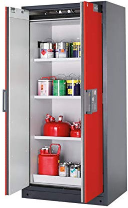 ASECOS Sicherheitsschrank Q90 RAL 7016/RAL 3020 4xAZ1xBW.S (St.bl.) zur Lagerung von entzündbaren Gefahrstoffen in Arbeitsräumen