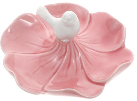 Amosfun Women Ceramic Trinket Dish Ring Dish Rings Earrings Necklace Tray Plate for Christmas Birthday Wedding Pink