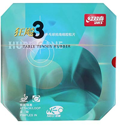 DHS NEO Hurricane 3 Table Tennis Rubber Sheet Ping Pong Rubber, with Table Tennis bubber Sleeve Adhesive Film (Red, 39° / 2.2 mm)
