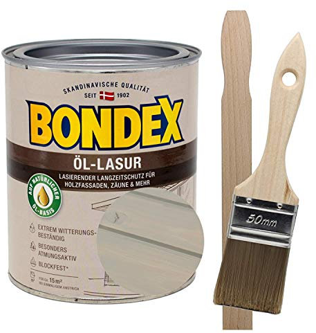 Bondex Öllasur 1 x 0,75 l premium Holzlasur aus natürlichen Ölen inkl. Pinsel und Rührholz der Langzeitschutz für Holz im Aussenbereich (steingrau)
