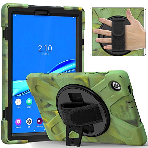 Bspring Funda para Lenovo Tab M10 HD (2nd Gen) 10.1 Pulgada 2020 TB-X306X/TB-X306F - Case Cover Anticaída con 360 Rotación Kickstand y Correa de Mano,Camuflaje