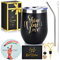 ONMIER Women Men Gifts - Birthday Valentines Day Christmas Holiday for Ladies, Coworkers and Friends - 12 oz Wine Tumbler Cup Set, Thank You Anniversary Appreciation Farewell Present (Black 02)